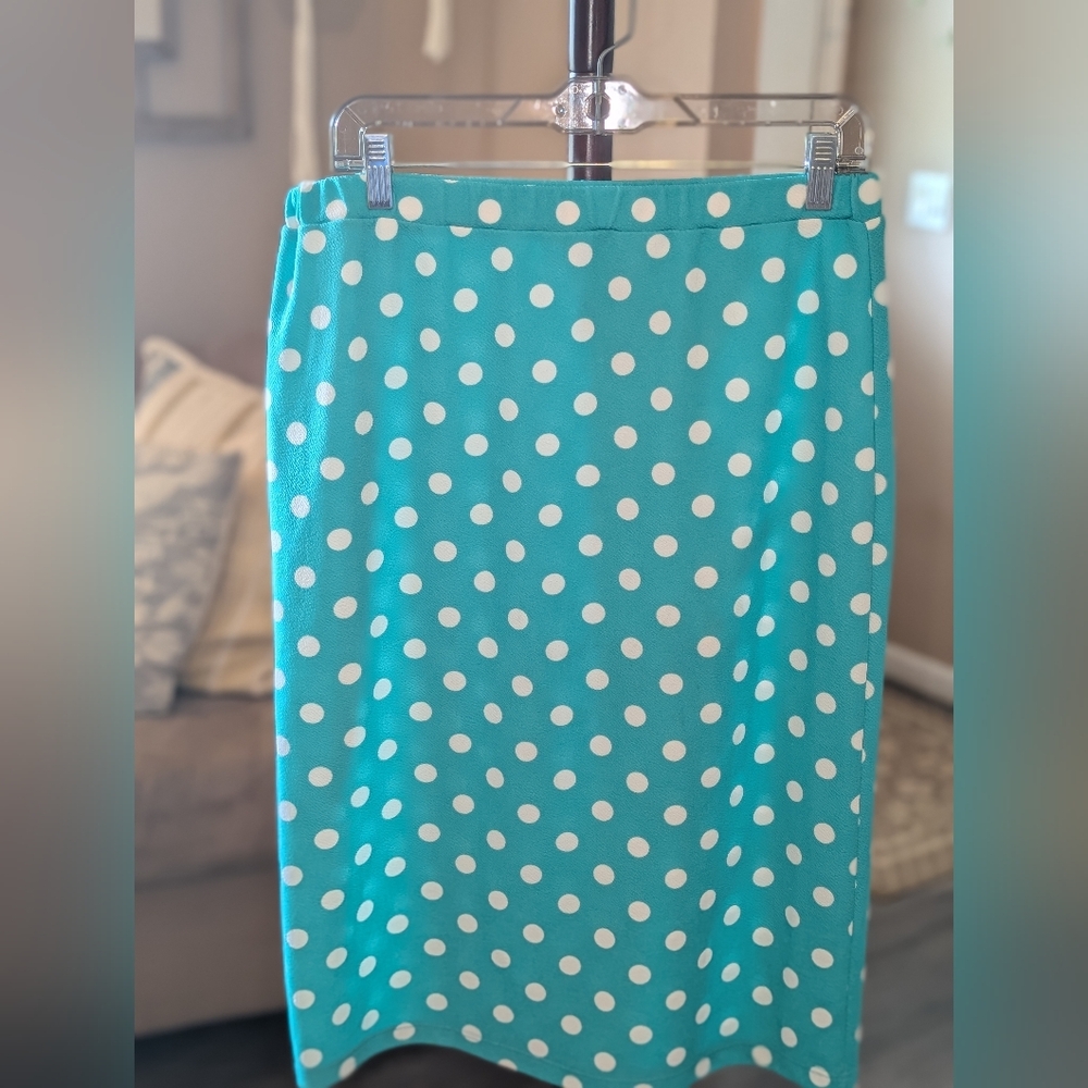 Polka Dot Pencil Skirt - Teal and White